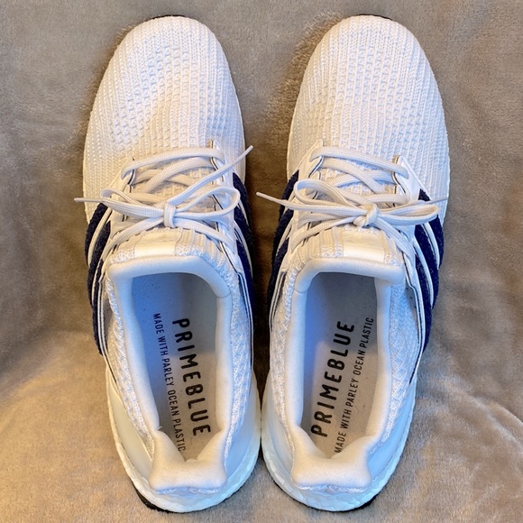 Adidas Men's White Ultra Boost 4.0 DNA Running Shoes with Blue Stripes Size 12 - Picture 10 of 13